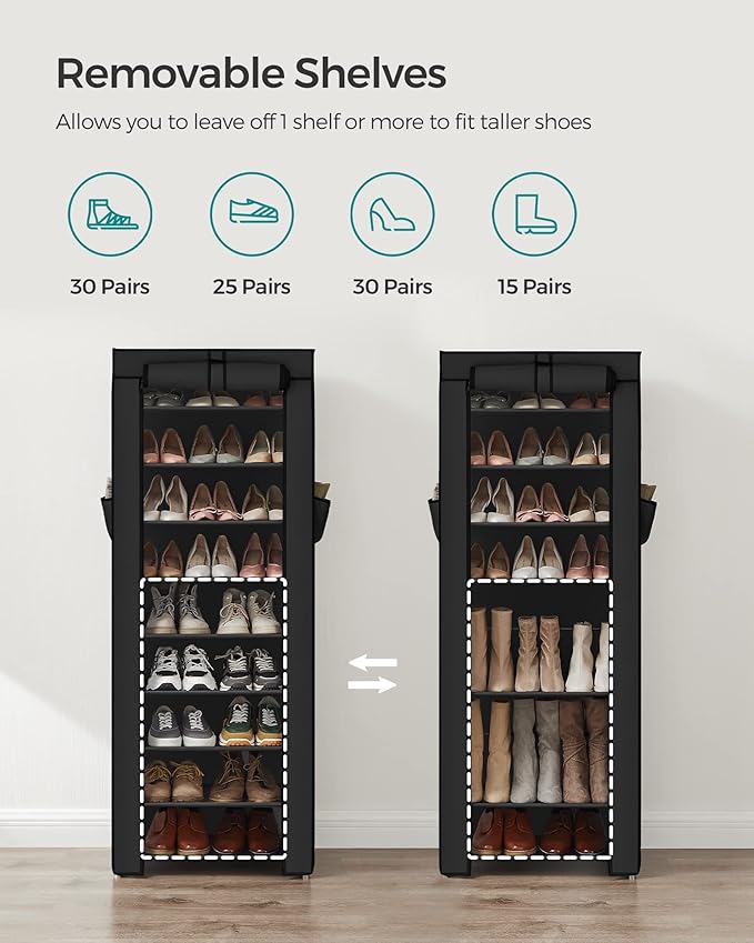 SONGMICS Shoe Rack with Non-Woven Fabric Cover, 9 Tier Storage Shelf for 27-35 Pairs of Shoes, Entryway, Suitable for Sneakers, High Heels, Flats, and Boots, Black URXJ10H-NeatNest