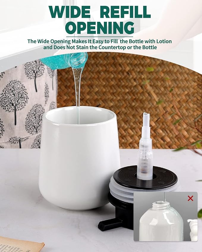 Bosilunlife Liquid Soap Dispenser - 12Oz Lotion Dispenser with Pump Matte White Ceramic Soap Dispenser Bathroom Dish Hand Wash Dispenser for Kitchen Pump Dispenser-NeatNest