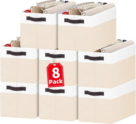 Criusia 8 Pack Large Storage Basket, Fabric Blanket Basket Living Room, Toy Organizers and Storage with Handles for Kids, Laundry Basket for Clothes Towel, Yarn and Craft Storage Bins (14L*10W*9.5H)-NeatNest
