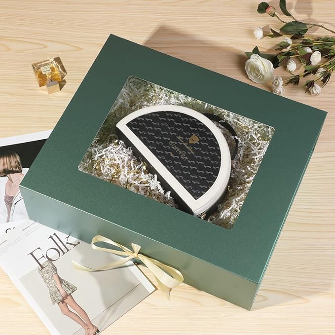 Extra Large Green Gift Box for Presents with Ribbon 19x16x6 Inches Clear Gift Box with Window Magnetic Closure Gift Boxes with Lids-NeatNest