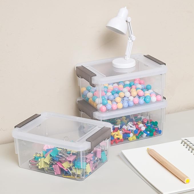 Citylife 0.53 QT 10 Packs Small Storage Bins Plastic Storage Container Stackable Box with Lids for Organizing, Clear White-NeatNest