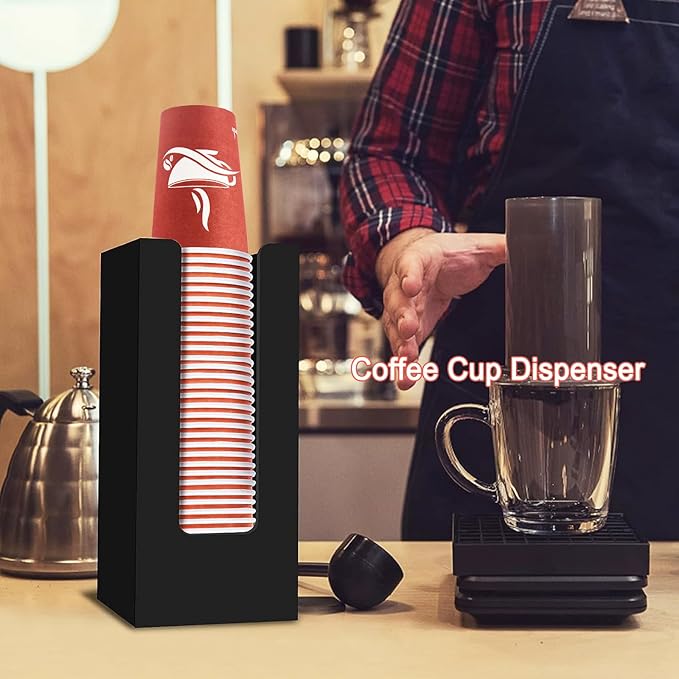 MYITYARD Coffee Cup Dispenser, Cup and Lid Organizer fits 5 to 16 oz Disposable Paper & Plastic Cups, Acrylic Cup Holder for Table Countertop, Black
