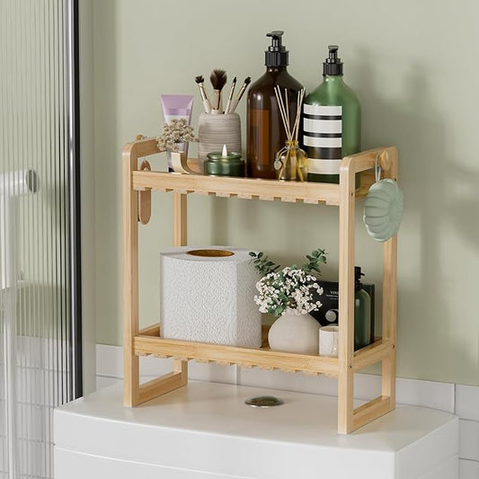 AmazerBath Bamboo Over The Toilet Storage Shelf - 2-Tier Bathroom Organizers and Storage Shelves, 2 in 1 Dual Stable Above Over Toilet Bamboo Shelf Home Storages Rack for Small Bathroom, Space Saver-NeatNest