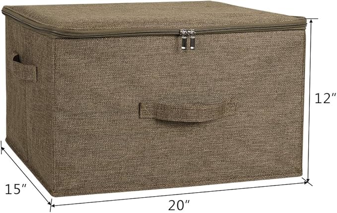 ANMINY 2PCS Storage Bins with Zipper Lids 51.9 Qt Lidded Fabric Storage Boxes Baskets Cubes with Handles Collapsible Washable Cotton Linen Closet Shelf Clothes Organizer - Coffee, Extra Large-NeatNest
