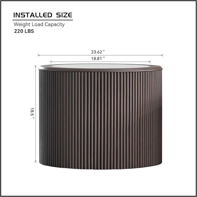 23.62" Round Coffee Table for Living Room,Modern Marble Pattern End Small Side Table with Sturdy Pedestal for Bedroom,Dark Brown
