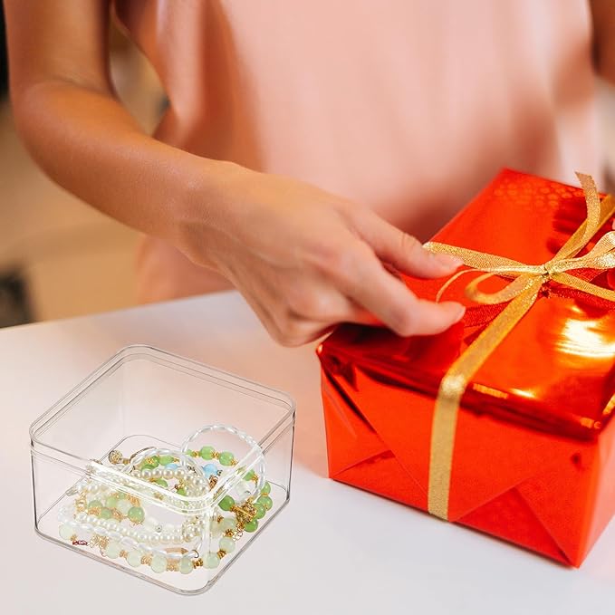 Blulu 8 Pieces Clear Acrylic Plastic Jewelry Box Mini Storage Box Mini Cube Containers with Lids for Candy Pill and Tiny Jewelry(Rectangle,3.94 x 3.94 x 2.36 Inch)-NeatNest