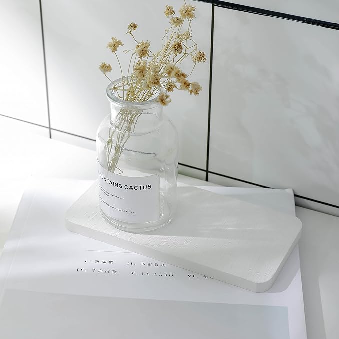 2 Pcs Water Absorbing Stone Trays, Kitchen/Bathroom Sink Soap Dish, Diatomite Tray Used for Hand Soap & Cosmetic Bottles in The Modern Home, 3.15" W x 6.3" L, White-NeatNest