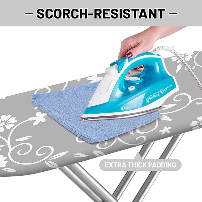 Extra Thick Ironing Board Cover and Pad, 15x54 Ironing Board Cover, Resist Scorching and Staining,Elastic Edges,Grey Flower Modern Art