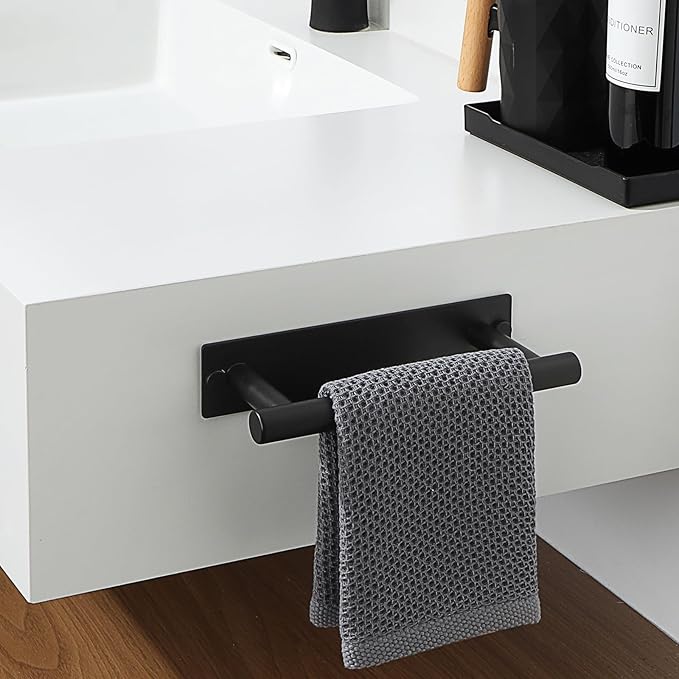 Alise Bath Towel Bars, 8 Inch Towel Hanger Towel Racks for Bathroom, SUS304 Stainless Steel Hand Towel Holder, Wall Mount with Self-Adhesive or Drilling, Matte Black