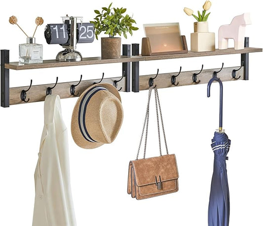 YMYNY Coat Rack Wall Mount with Shelf, 2 Pack 23.6" Coat Hooks Wall Mount, Wall Hooks for Hanging, Coat Hanger Wall Mount, Hat Rack for Wall, Towel Hooks for Bathrooms, Silver Gray UHWS004Y-2-NeatNest