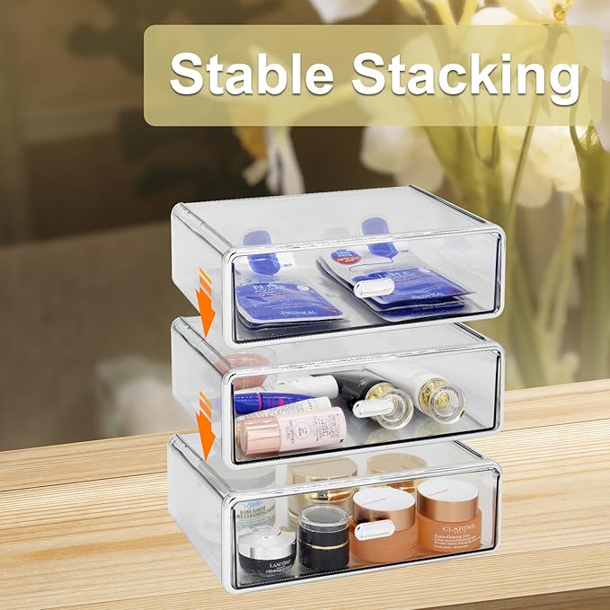 Clear Drawer Organizer - Stackable Drawer Storage Makeup Organizer for Store Cosmetics and Skincares, Suitable for Vanity, Bathroom and Bedroom Locker Organiser-Drawer-NeatNest