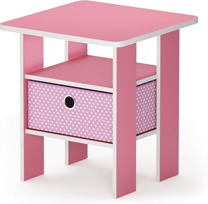 Furinno Andrey End Table / Side Table / Night Stand / Bedside Table with Bin Drawer, Pink/Light Pink