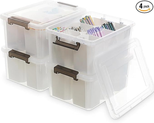 Citylife 17 QT Plastic Storage Bins Clear Storage Box with Lids Multipurpose Stackable Storage Containers for Organizing Tool, Craft, Crayon, 4 Packs-NeatNest