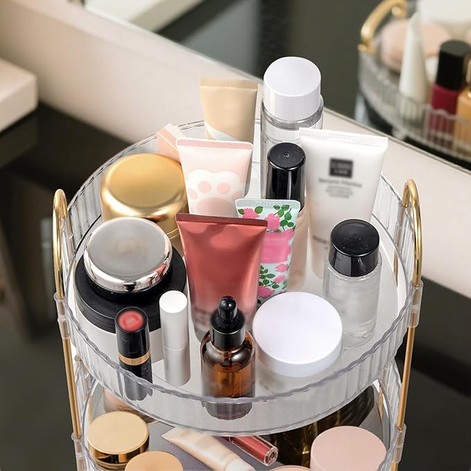 360 Rotating Makeup Organizer for Vanity,3 Tier Large Capacity Skincare Organizers,Bathroom Counter Organizer, transparent Spinning Perfume & Vanity Organizer (White, 3 Tier)-NeatNest