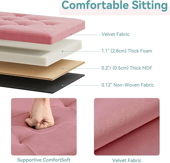 BRIAN & DANY Folding Storage Ottoman Bench, Ottoman with Storage, Foot Rest, Benches Seat for Bedroom, Living Room, Entryway, Long Shoes Bench, 15.7" x 31.5" x 15.7" Hot Pink-NeatNest