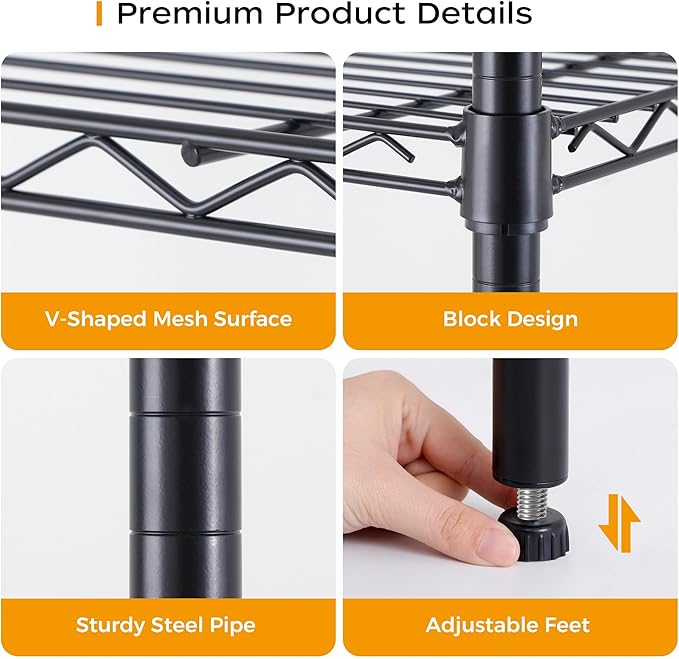 Homeiju 3-Shelf Storage Rack,Adjustable Height Metal Shelving Unit,Heavy Duty Storage Shelving Unit,Wire Rack Shelving,Garage Organizer for Home,Kitchen,Office,Pantry,Garage（13.5"D x 23.4"W x 31"H）