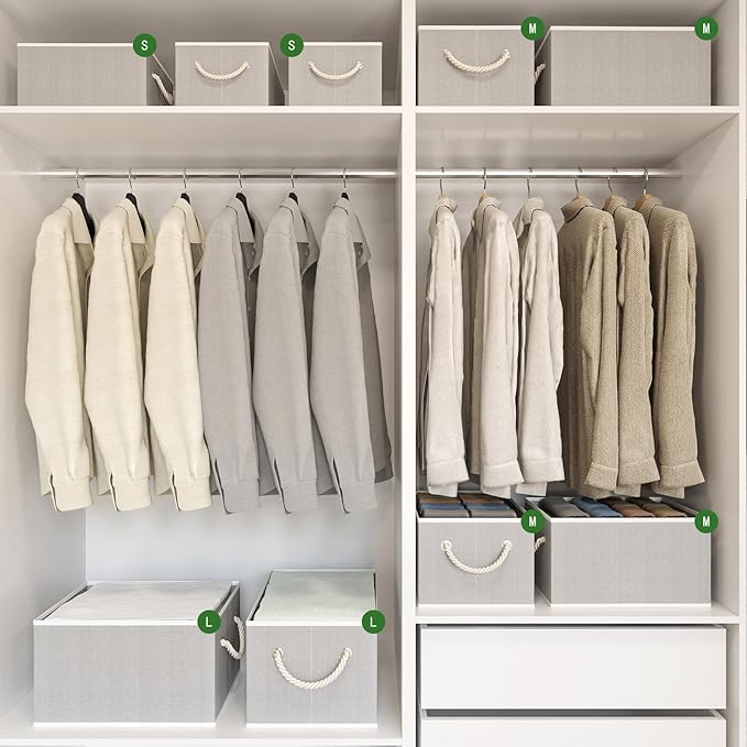 Closet Storage Bins, Linen Closet Organizers and Storage Basket for Shelves, Collapsible Shelf Baskets for Organizing Shelves, Bedroom Clothes Basket, Gray, 3 Pack-NeatNest