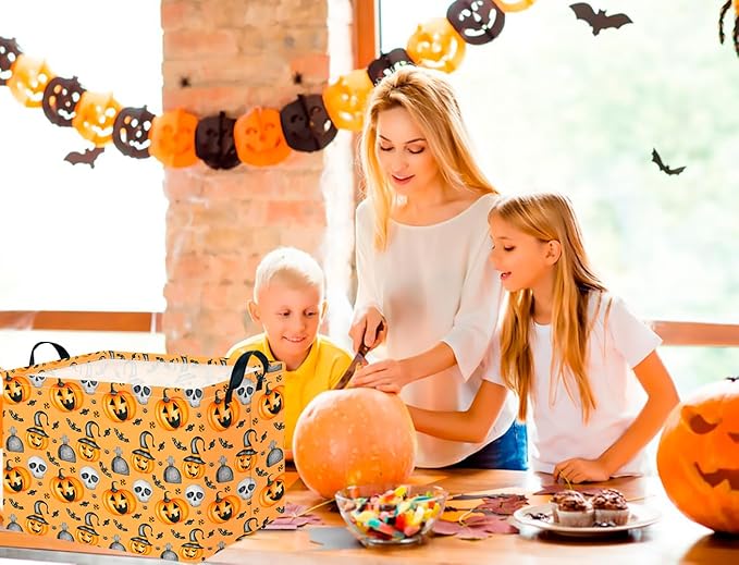 CLOCOR Rectangular Storage Basket Empty,Gift Basket for Halloween, Waterproof Storage Bin with Handles,Room Decor(Yellow Pumpkin)-NeatNest