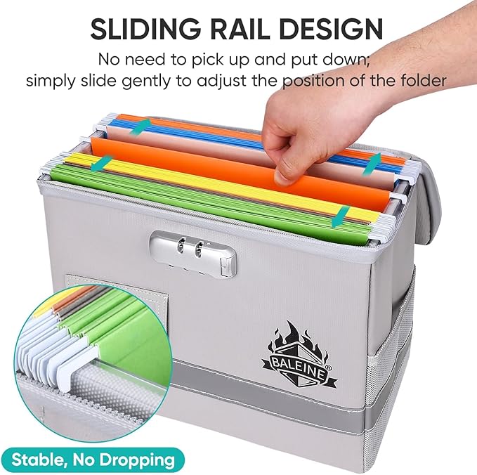 BALEINE Fireproof Document Box with Lock, Portable Fireproof Document Bag Waterproof Fire Proof File Boxes for Documents, File Organizer Box for Important Paperwork (Silver, 12.5''x10.5''x6'')