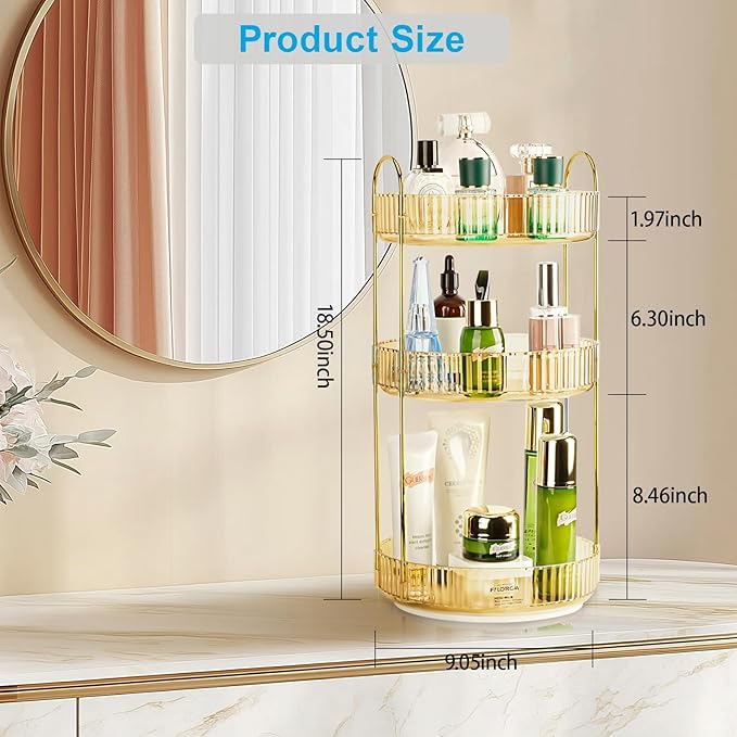 360 Rotating Makeup Organizer - Large Capacity Spinning Perfume & Cosmetic Skincare Holder for Vanity & Countertop (Vibrant Orange, 3 Tier)-NeatNest