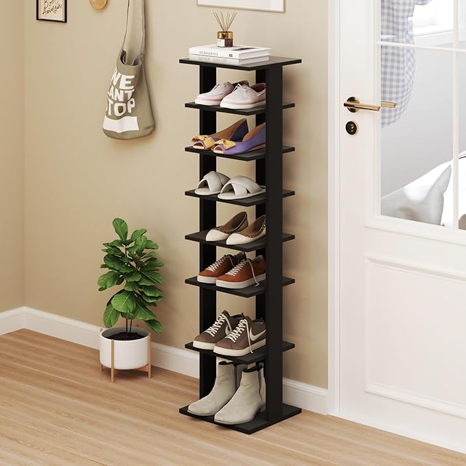 Tangkula 8-Tier Vertical Shoe Rack, Space-Saving Corner Shoe Organizer for 7 Pairs, Narrow Shoe Storage for Entryway, Front Door, or Closet-NeatNest