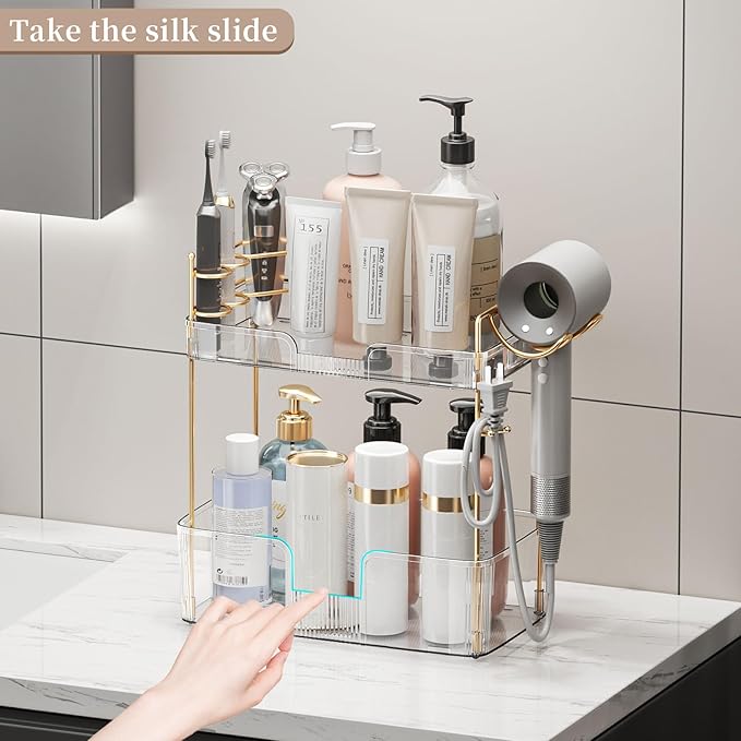 Bathroom Counter Organizer, Large Makeup Organizer Countertop, Shelf Storage, Vanity Tray, Easily Assemble for Bathroom Organizers and Storage, Undersink, Cabinet, 2 Tiers Clear-NeatNest
