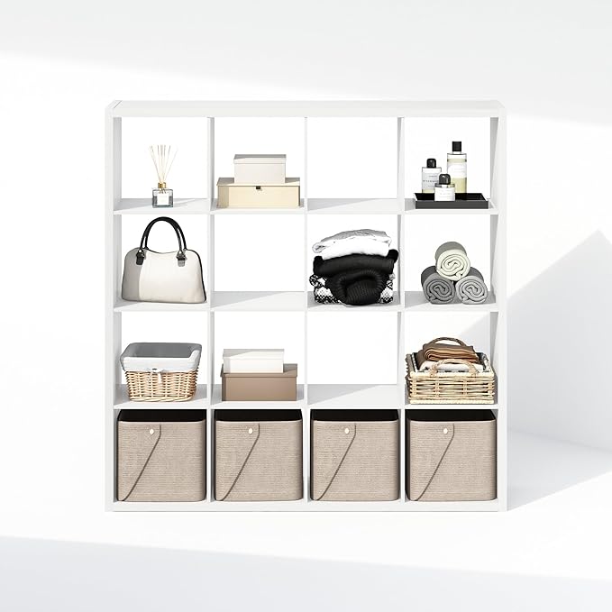 Furinno Cubic Open Back Multipurpose Clothing & Closet Storage Organizer Shelf, 16-Cube, White