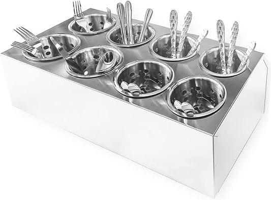 Flatware Organizers 8-Hole Stainless Steel Cylinder Flatware Silverware Utensil Holder Organizer Caddy