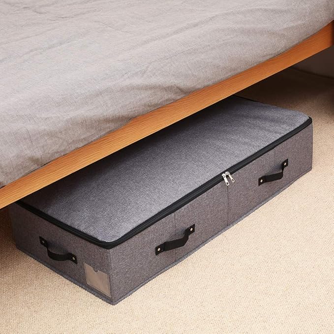 AMJ Extra Length Under Bed Storage Organization Containers for Shoes, Clothing, Bedding, 35.5 x 16.5 x 7“, Black Gray-NeatNest