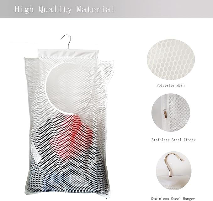 Hanging Mesh Laundry Hamper (30in*20in*2in) Large Dirty Clothes Bag, Can Be Used Behind The Door & Closet & Caravan& Bathroom (White)-NeatNest