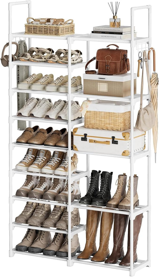 WOWLIVE 9 Tiers White Shoe Rack for Closet Shoe Rack Storage Organizer for Entryway 30-35 Pairs Stackable Shoe Shelf for Front Entrance Metal Pipes with Plastic Connectors-NeatNest