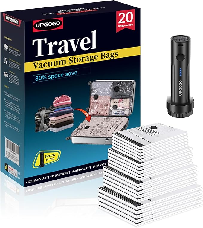 Combo 20 Pack Travel Vacuum Bags for Luggage with Portable Electric Pump,Vacuum Seal Bags for Clothing,Packing Cubes Compression,Cruise Ship and Travel Essentials-NeatNest