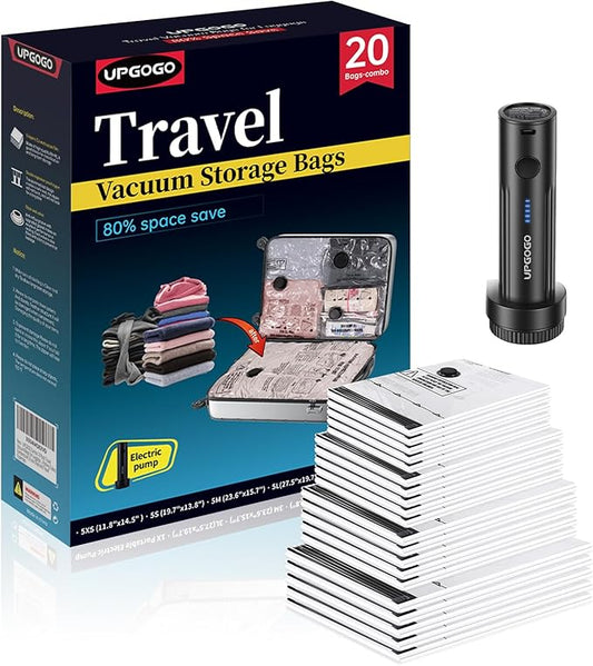 Combo 20 Pack Travel Vacuum Bags for Luggage with Portable Electric Pump,Vacuum Seal Bags for Clothing,Packing Cubes Compression,Cruise Ship and Travel Essentials-NeatNest