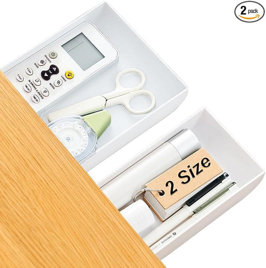 2 Packs Under Desk Drawers, Slide Out Drawer Attachment, Plastic Desk Accessories & Workspace Organizers, Self-Adhesive Hidden Desktop Pen Holder for Office School Home (White)-NeatNest