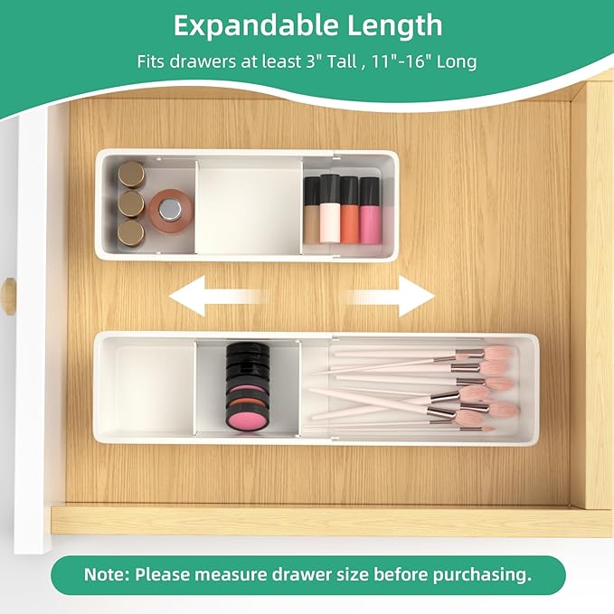 Desk Drawer Organizer Tray, 4 Pack Expandable Drawer Organizer with Dividers Adjustable, Bathroom Organizer Bins for Junk, Office, Makeup, Kitchen Utensil-NeatNest