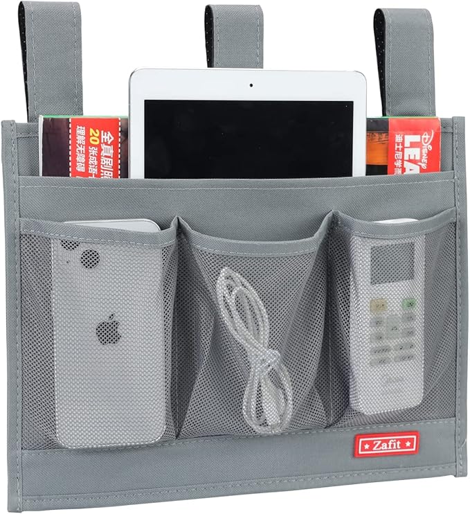 Hanging Bedside Caddy, Bedside Storage Organizer for Magazine, Phone, Remote control (Classic 4 Pockets-Grey)-NeatNest