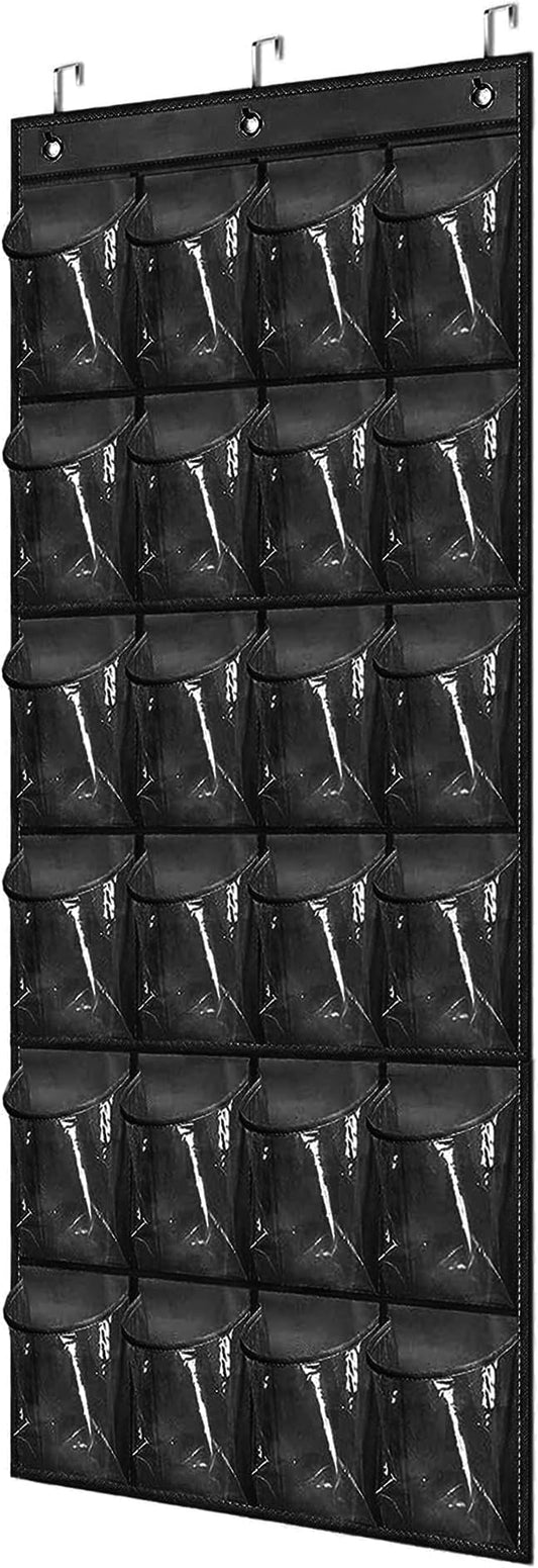Over The Door Shoe Organizer - Space Saving Shoe Rack for Closet Door with 24 Pockets and Hook, Shoe Holder Back of Door Organizers for Shoes, Hanging Shoe Organizer (Black)-NeatNest
