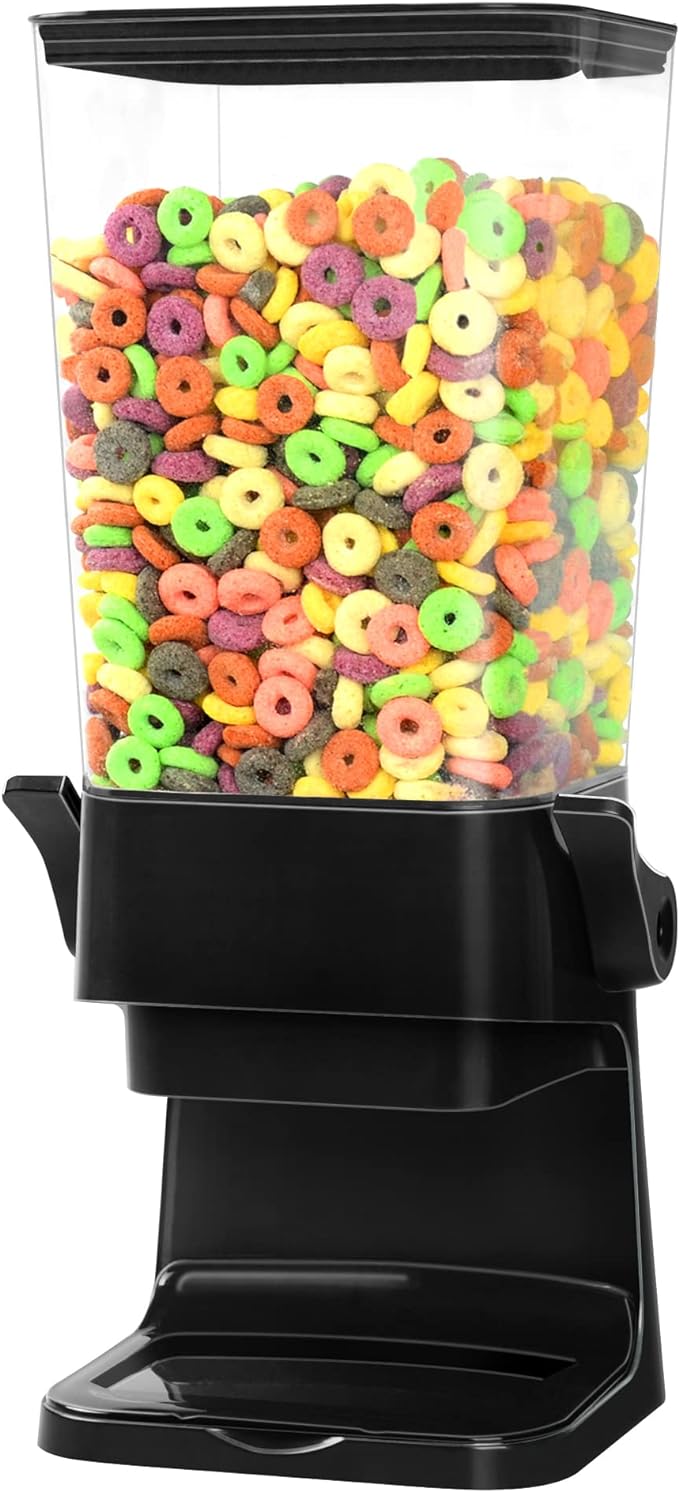 Cereal Dispenser Countertop Dual Dry Food Dispenser Large Cereal Containers Storage Organizer Dispensador De Cereales Candy Machine Rice Dispenser For Snack,Nuts, Granola(Black,1PC)-NeatNest