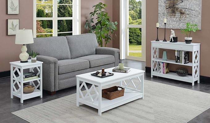 Convenience Concepts Diamond 1 Drawer Console Table, White-NeatNest