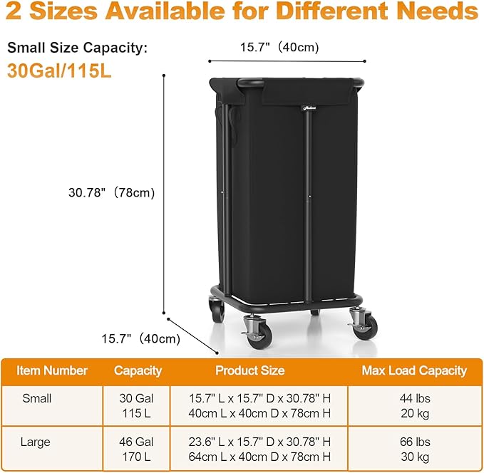 Laundry Basket with Wheels, Rolling Laundry Hamper, 30 Gal.(115L), Removable and Machine Washable Liner, Steel Frame, Tall Laundry Cart for Laundry Room, Bedroom, Bathroom, Dorm Storage -Black
