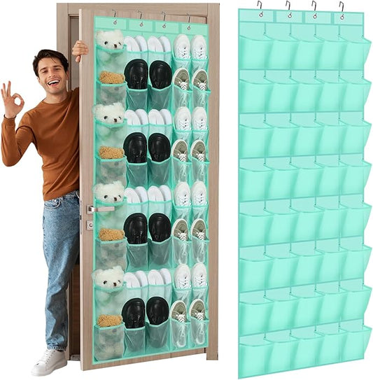 Windyun 40 over the Door Shoe Organizer Large Mesh Pocket Hanging Shoe Rack for Closet Turquoise Nonslip Behind Door Storage Holder Back to School Organizer for Dorm Room College Classroom Storage-NeatNest