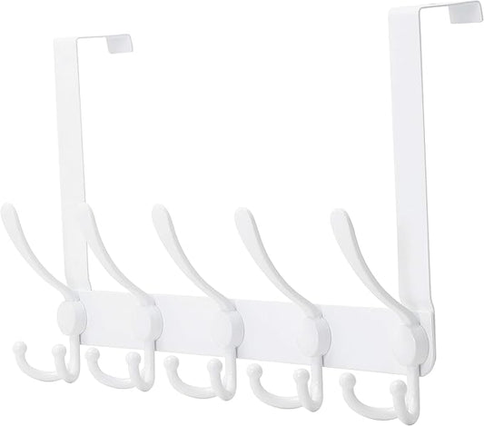 Dseap Over The Door Hook Hanger - 5 Tri Hooks, Heavy Duty Over The Door Towel Rack Coat Rack for Clothes Jacket, Hat Towel, White
