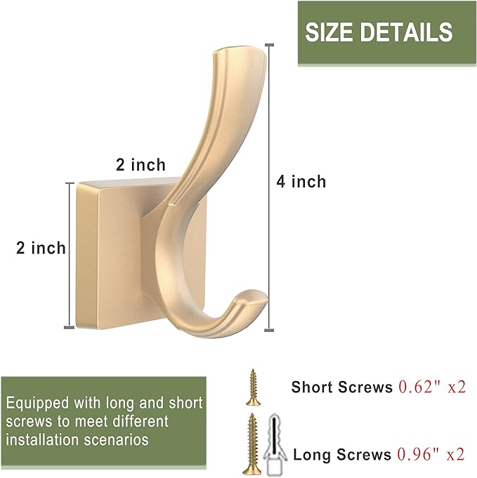 Gold Towel Hooks for Wall, Heavy Duty Thick Metal Bathroom Coat Hooks for Hanging Key Robe Hat Backpack, Wall Mount Hooks Bath Kitchen Garage Hooks(8 Pack, Gold)