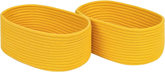 CubesLand Cube Shelf Closet Storage Baskets Bins Set 2,Woven Basket for Organizing/Storage,Long-lasting &Skin-friendly Toy Storage Basket Bin,Stylish Room Decor Basket,Yellow Cotton Rope Basket-NeatNest