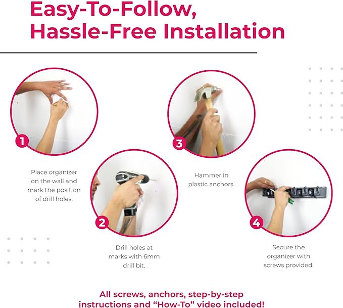 EXTRA GRIP Mop & Broom Holder Wall Mount - Wall Hanging Garden Tool & Utility Closet Organizer, Mop & Broom Hook, Broom Hanger Wall Mount, Mop Broom Organizer, Wall Mounted Broom Rack Mop Storage-NeatNest