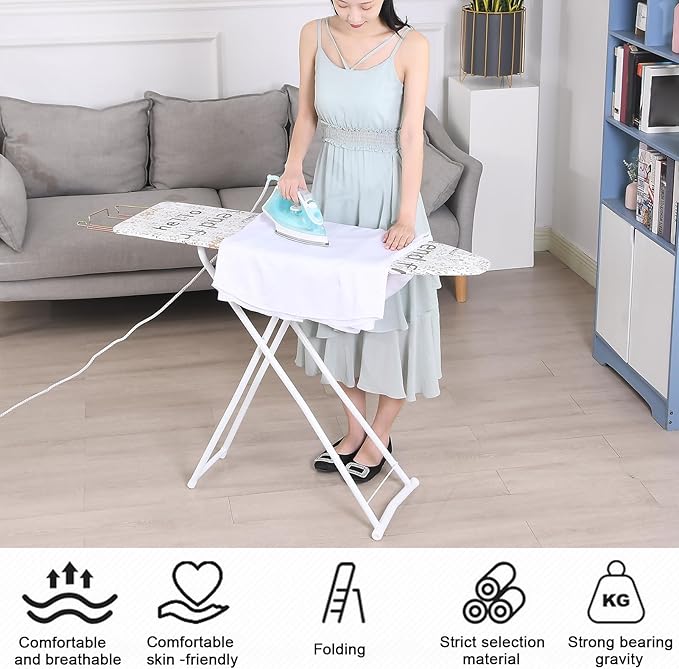 Honrane Space-Saving Ironing Board, Adjustable Height,Folding,Full-Size White 42 inch