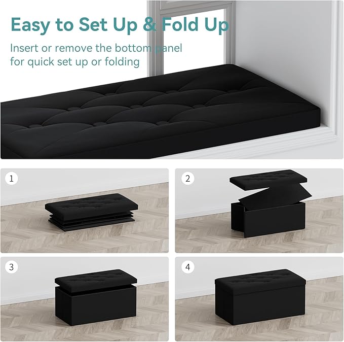 BRIAN & DANY Folding Storage Ottoman Bench, Ottoman with Storage, Foot Rest, Benches Seat for Bedroom, Living Room, Entryway, Long Shoes Bench, 15.7" x 31.5" x 15.7" Black-NeatNest