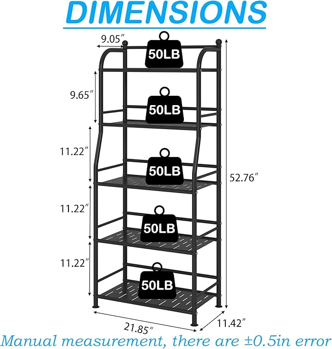 5 Tier Metal Shelf Storage Shelves Living Room Bookshelf Bathroom Corner Storage Rack for Kitchen,Indoor Plant Stand (Matte Black, 5 Tier)-NeatNest