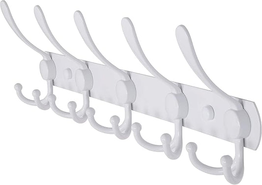 Dseap Wall Mounted Coat Rack - 5 Tri Hooks, Heavy Duty, Stainless Steel, Metal Coat Hook Rail for Coat Hat Towel Purse Robes Mudroom Bathroom Entryway,White-NeatNest