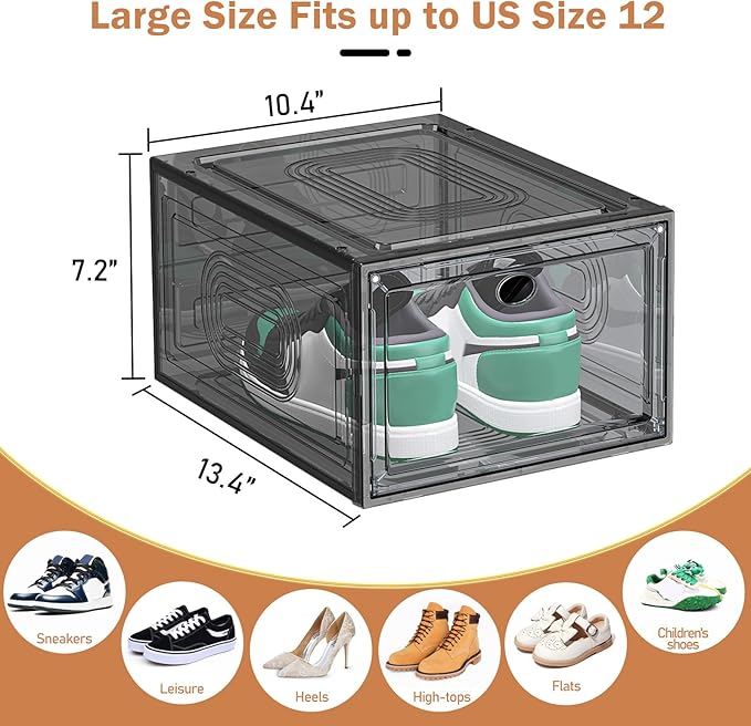 10 Pack Thicken Shoe Organizer Stackable,Upgraded Sturdy Shoe Storage Box with Magnetic Door,Shoe Containers For Sneaker Display,Hat Organizer,Black…-NeatNest